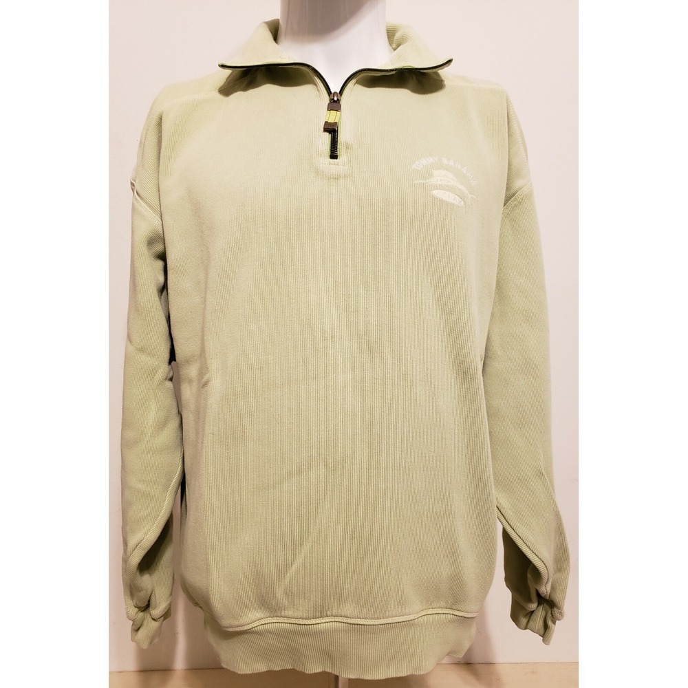 Tommy Bahama Relax Mens‎ 1/4 Zip Sweater Pullover Size Med Cotton Logo LT Green